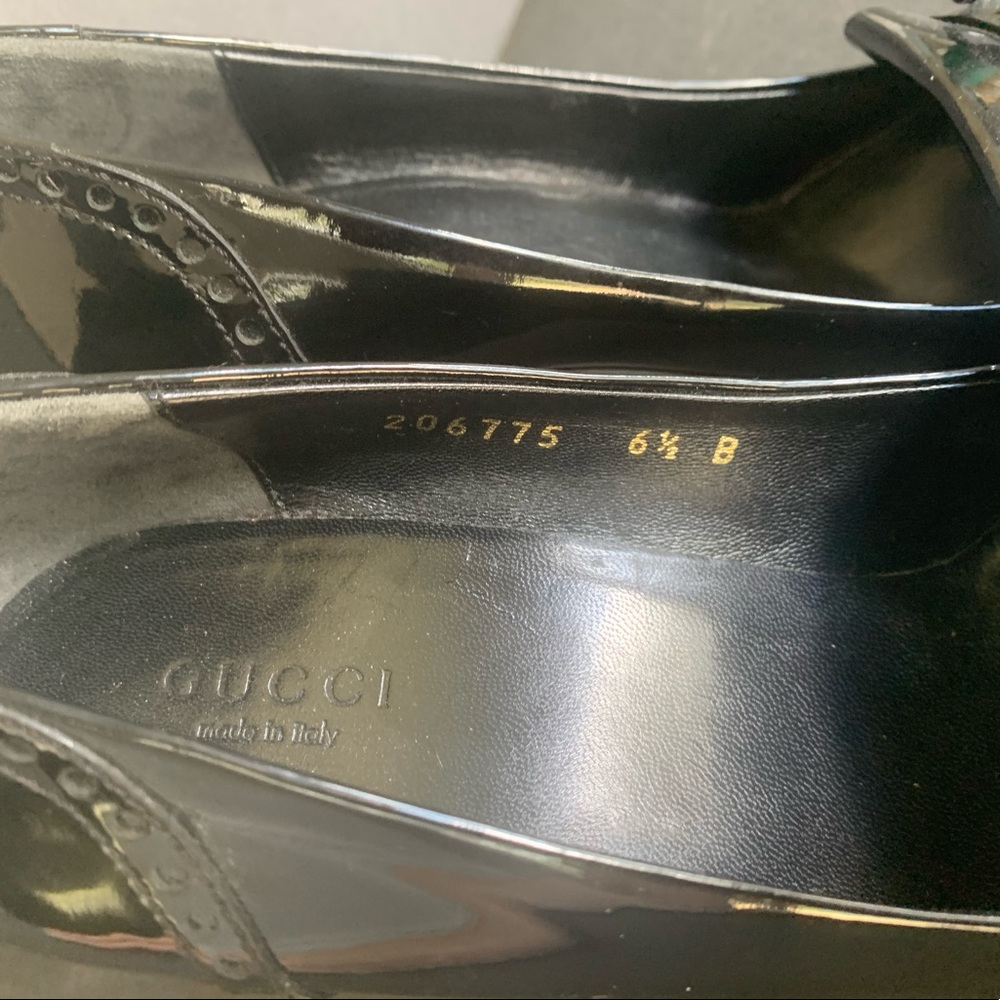 Gucci Black Patent Leather Kiltie Bit Heels with Brown Trim~Fit More Like a Sz 6 - Picture 4 of 16